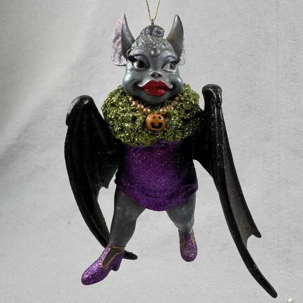 December Diamonds Vanessa Bat Ornament 2003 Gothic Halloween Repaired Wing VTG